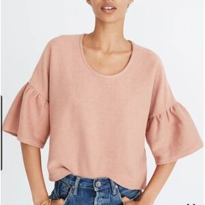 Madewell XXS Top Bell Sleeve Ribbed Knit Salmon Pink Cotton Cute‎ Casual